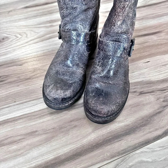 FRYE | Veronica Slouch Boot Chocol Crackle Leather Knee High Moto | Size 6.5 - Picture 3 of 8